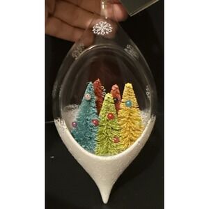 Robert Stanley Colorful Trees Snow Scene Globe Tear‎ Drop Christmas Ornament NEW